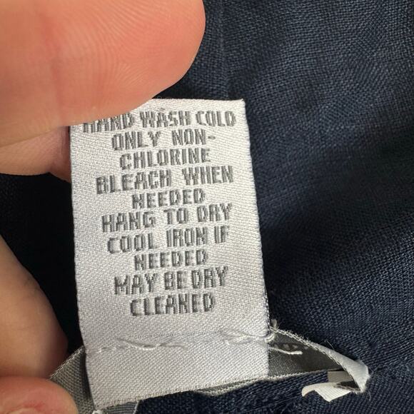 Soft Surroundings 100% Linen Navy Blue Long Sleeve Cowl Neck Wrap Dress Size PL - Picture 6 of 7